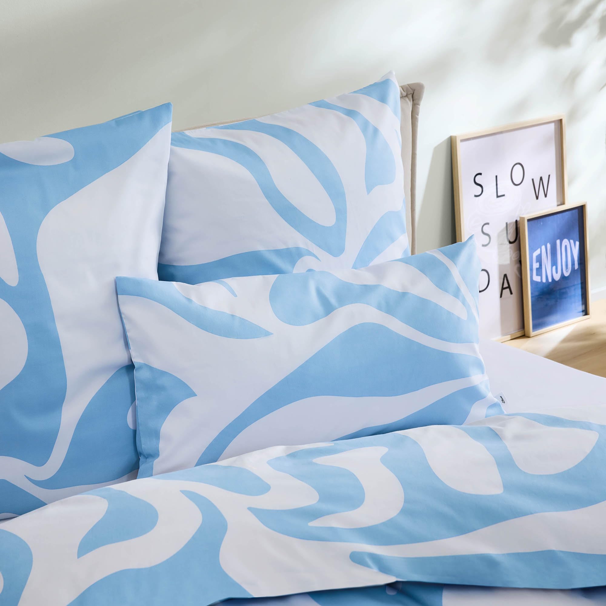s.Oliver Bettwäsche 135x200 hellblau Muster Satin Baumwolle