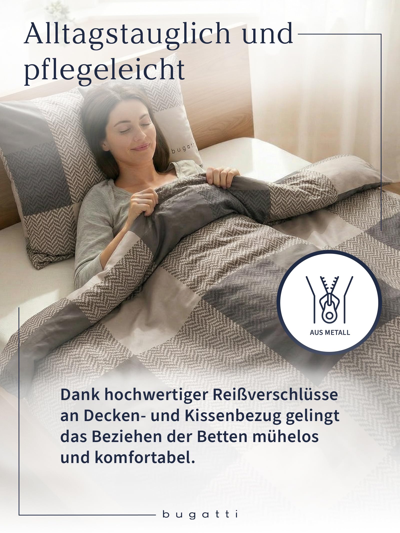bugatti Bettwäsche 135x200 braun Karo Wende Baumwolle