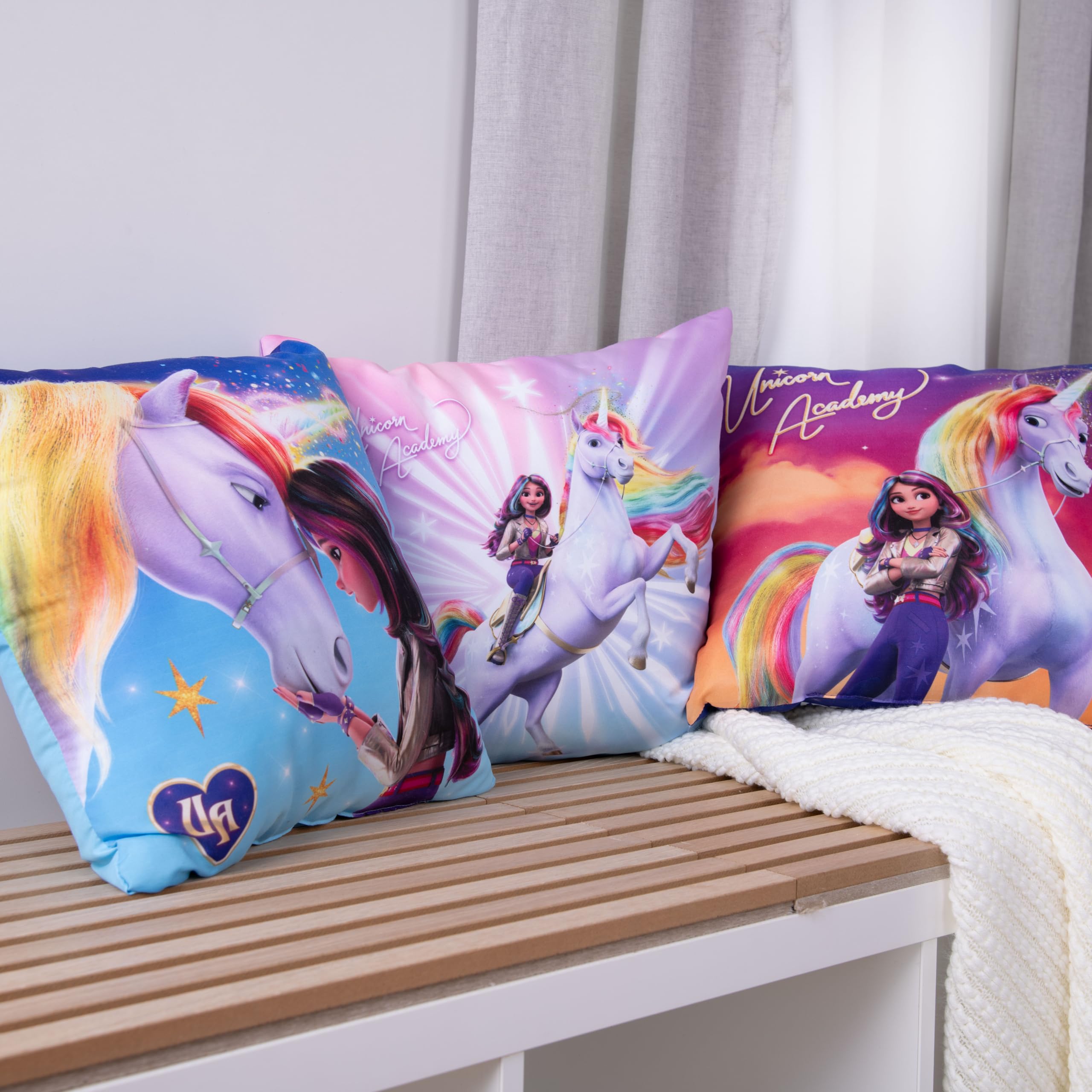 Unicorn Academy Dekokissen 3er-Set 40x40 cm Mehrfarbig