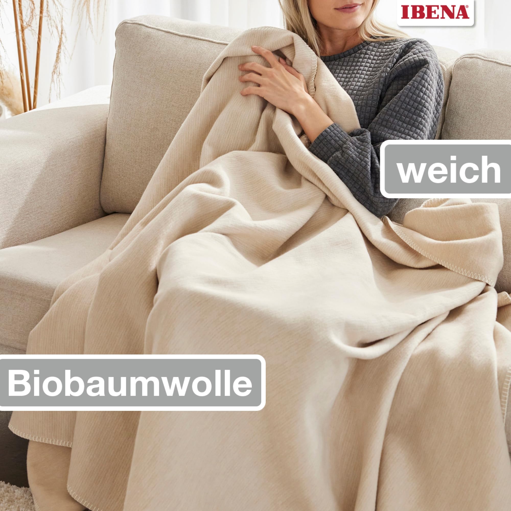 IBENA Lausanne Kuscheldecke 140x200 Natur Baumwolle