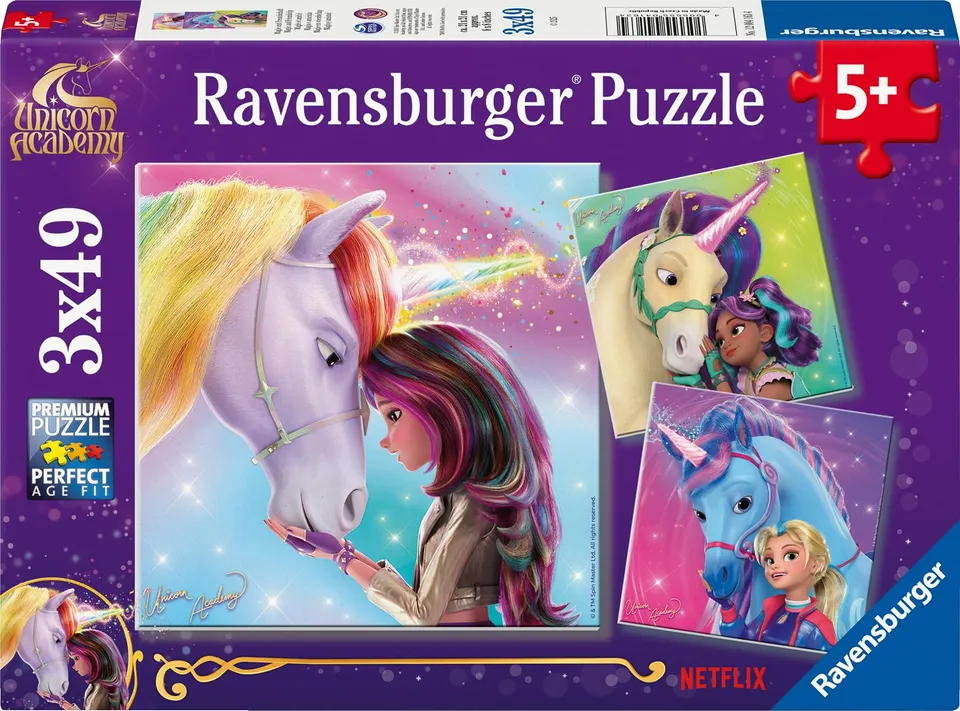 Ravensburger Unicorn Academy Puzzle 3x49 Teile ab 5 J.