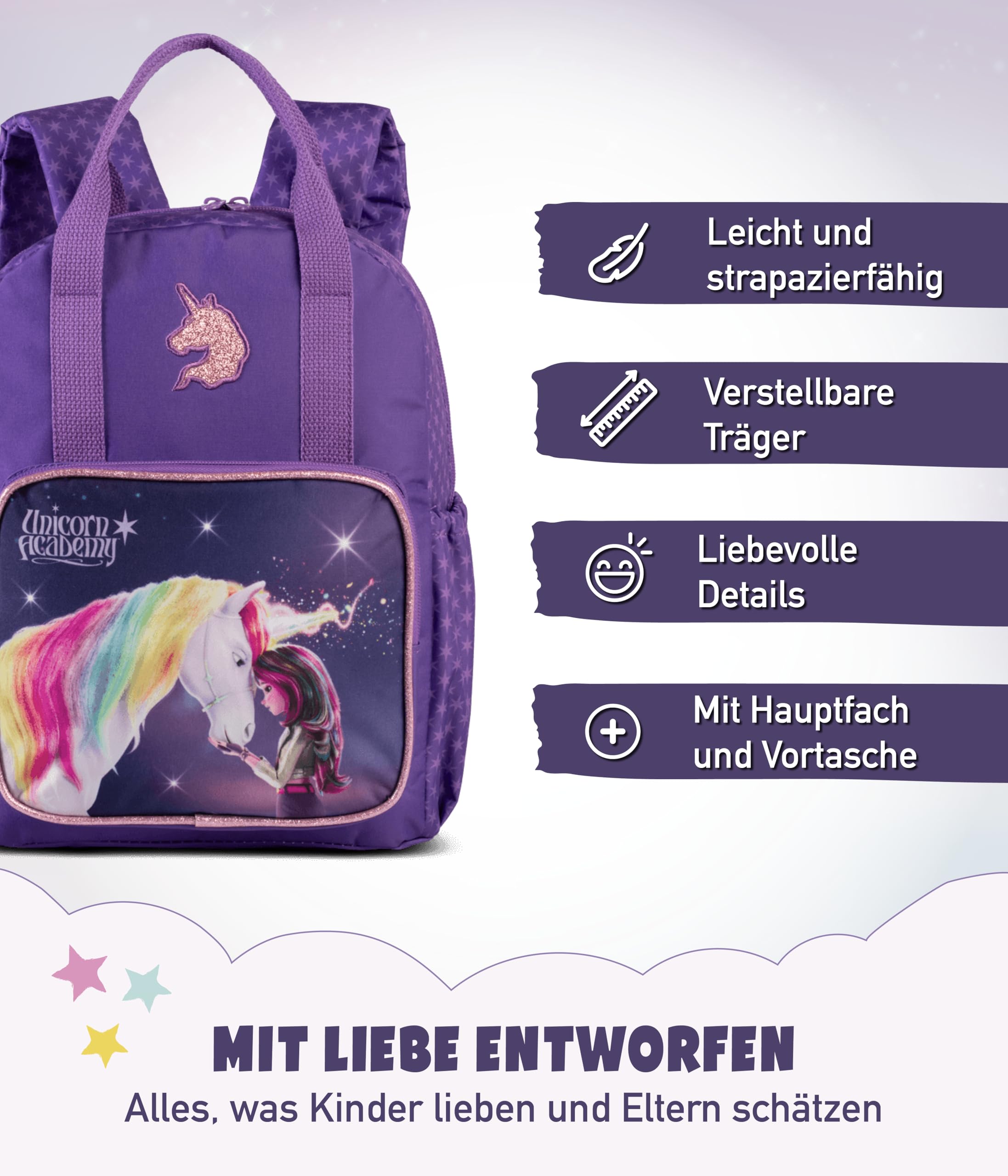Unicorn Academy Kinderrucksack 9L Lila 31x24x11 cm