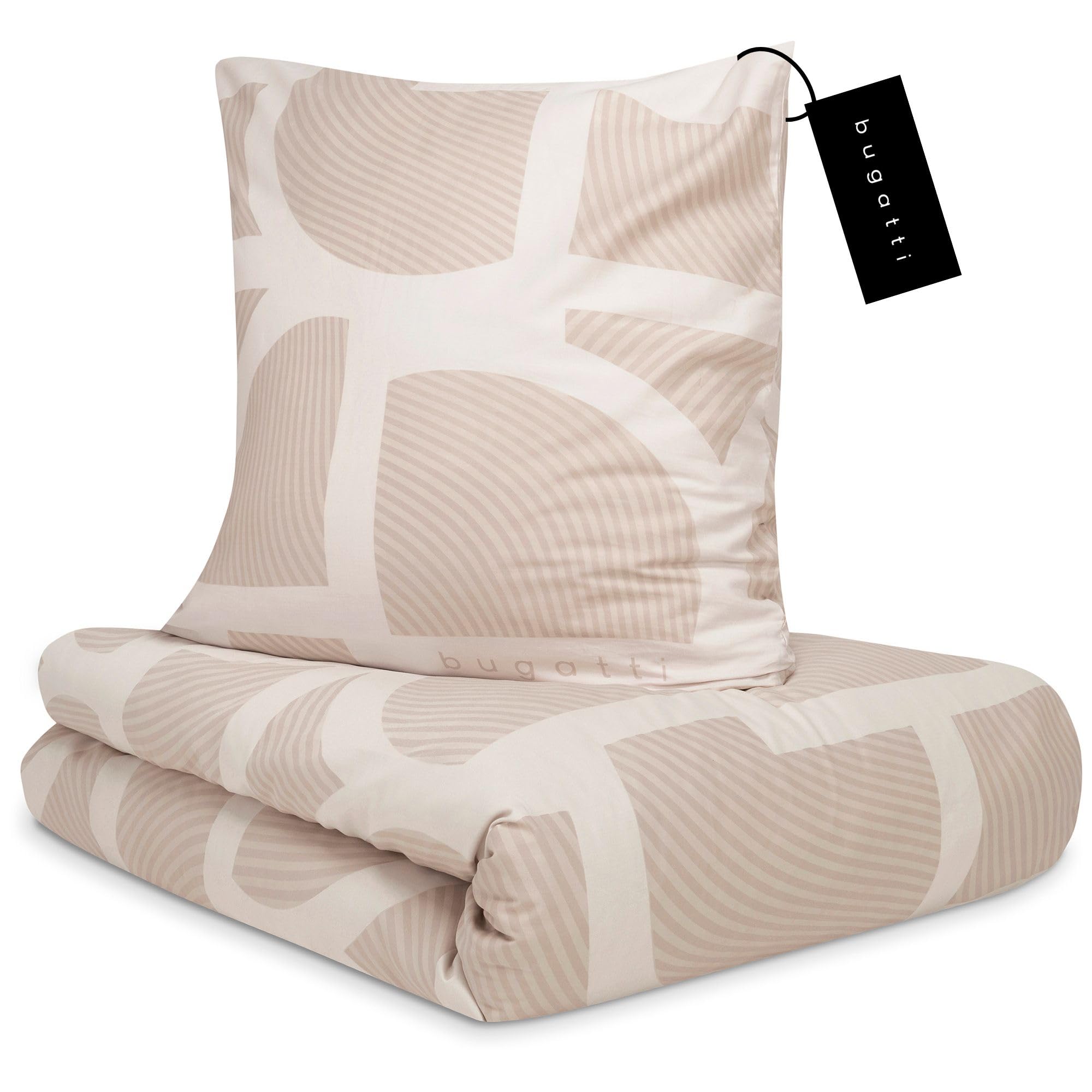 bugatti Bettwäsche 135x200 beige Grafik Satin Baumwolle
