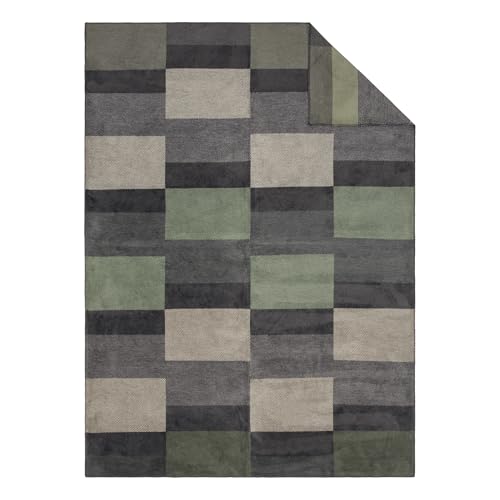 IBENA Madeira Decke 150x200 Grün Grau Baumwollmix warm