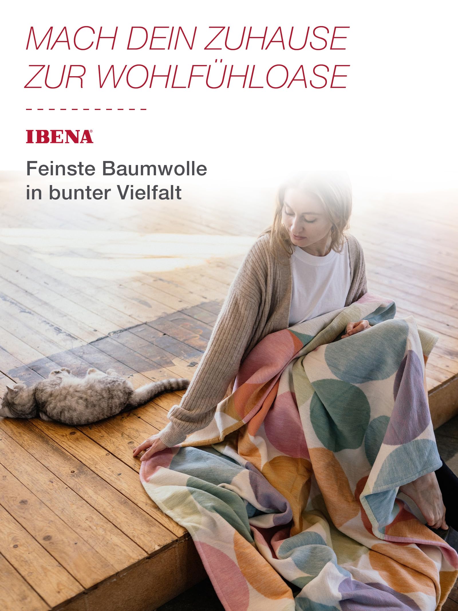 IBENA Venedig Baumwolldecke 140x200 Mehrfarbig Pastell Bio