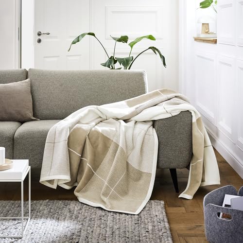 IBENA Amalfi Kuscheldecke 150x200 cm Beige Karo Baumwollmix