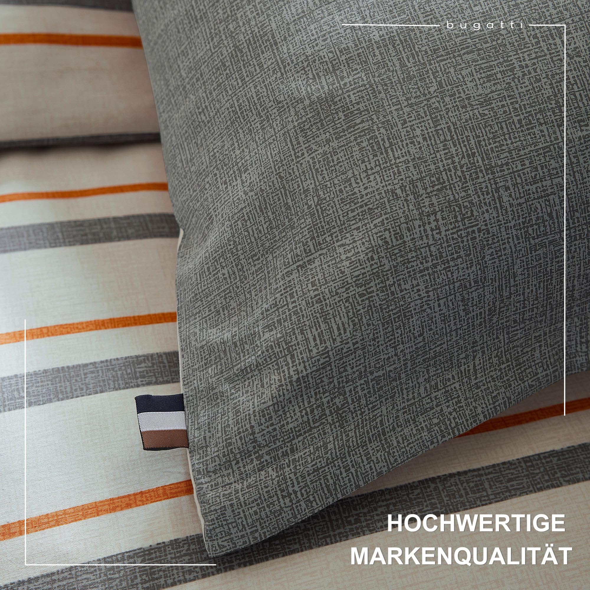 bugatti Bettwäsche 155x220 Grau Orange Mako-Satin Baumwolle
