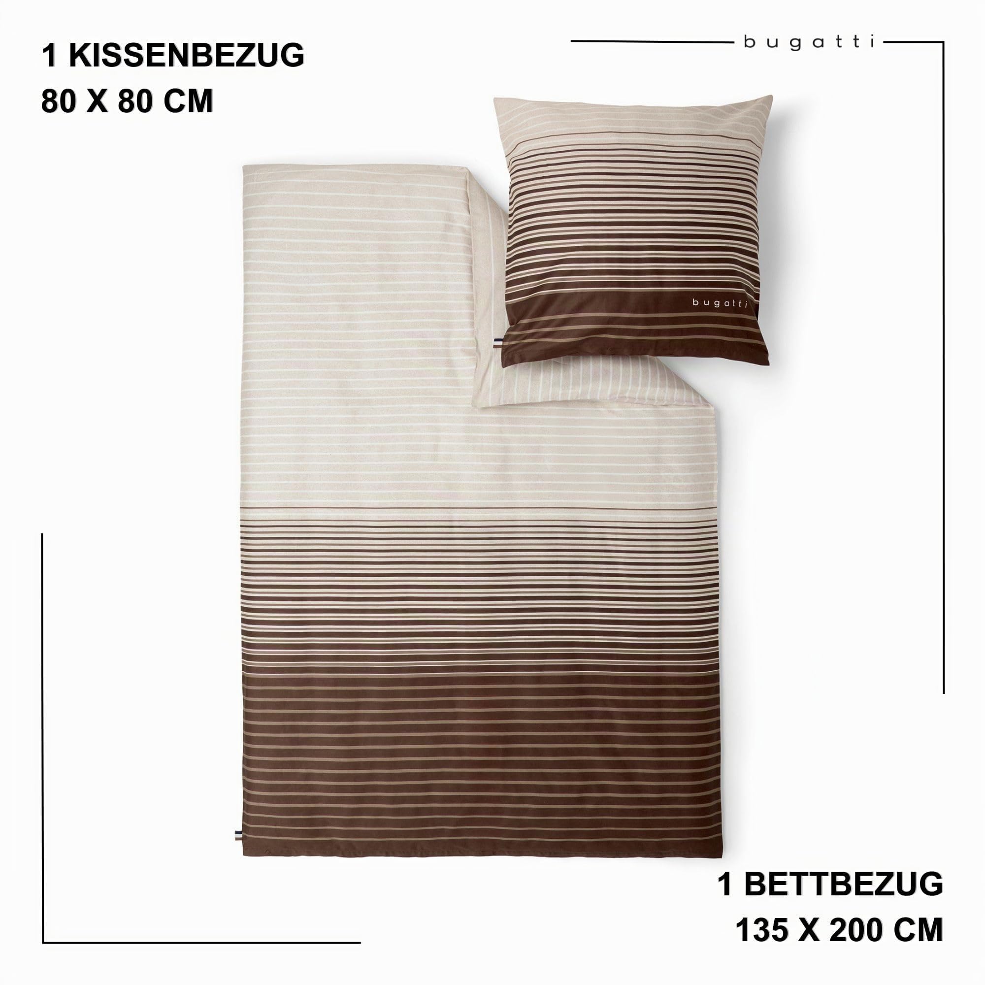 bugatti Bettwäsche 135x200 braun gestreift Baumwolle