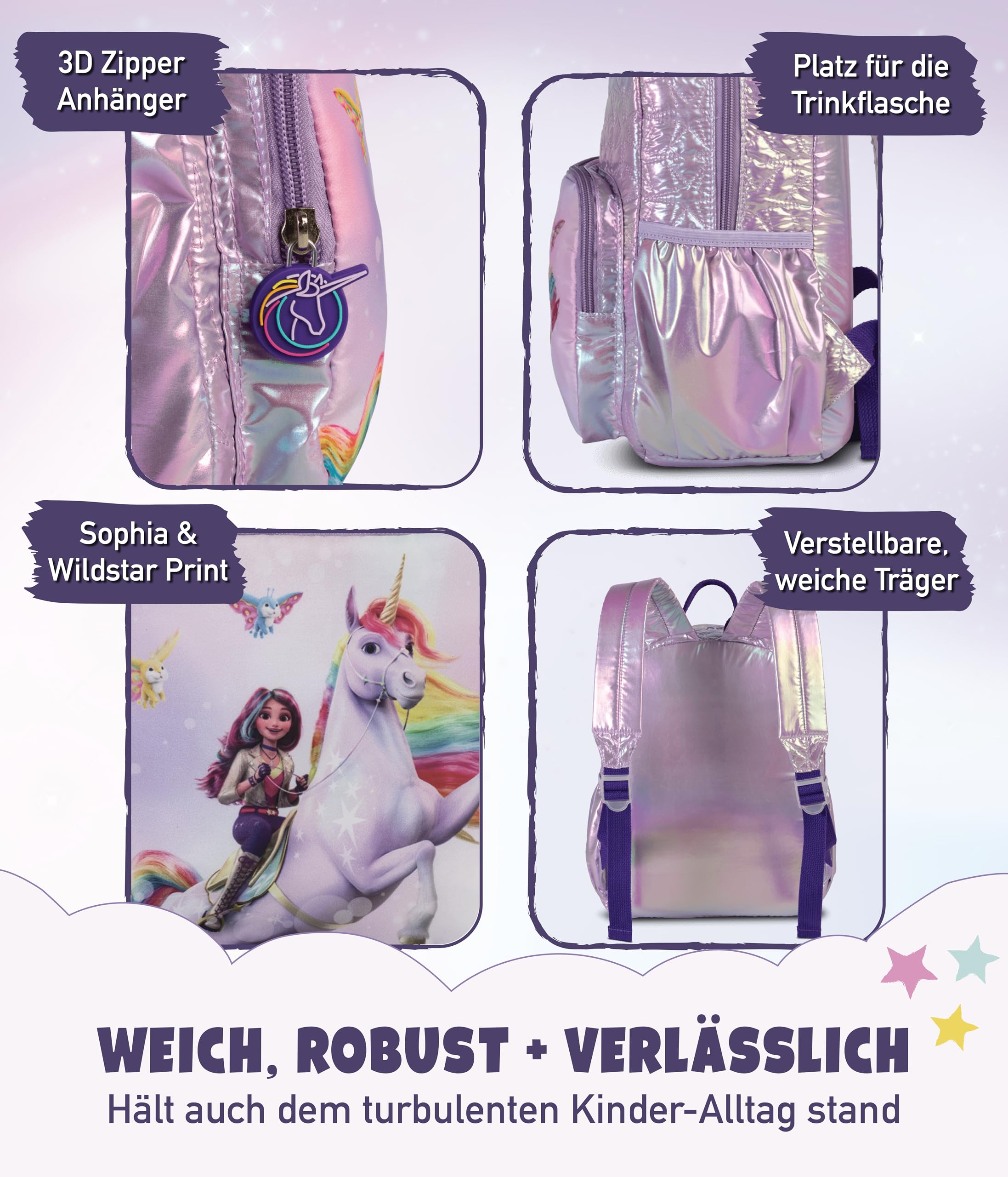 Unicorn Academy Rucksack Mädchen Rosa 9L Einhorn Holografisch