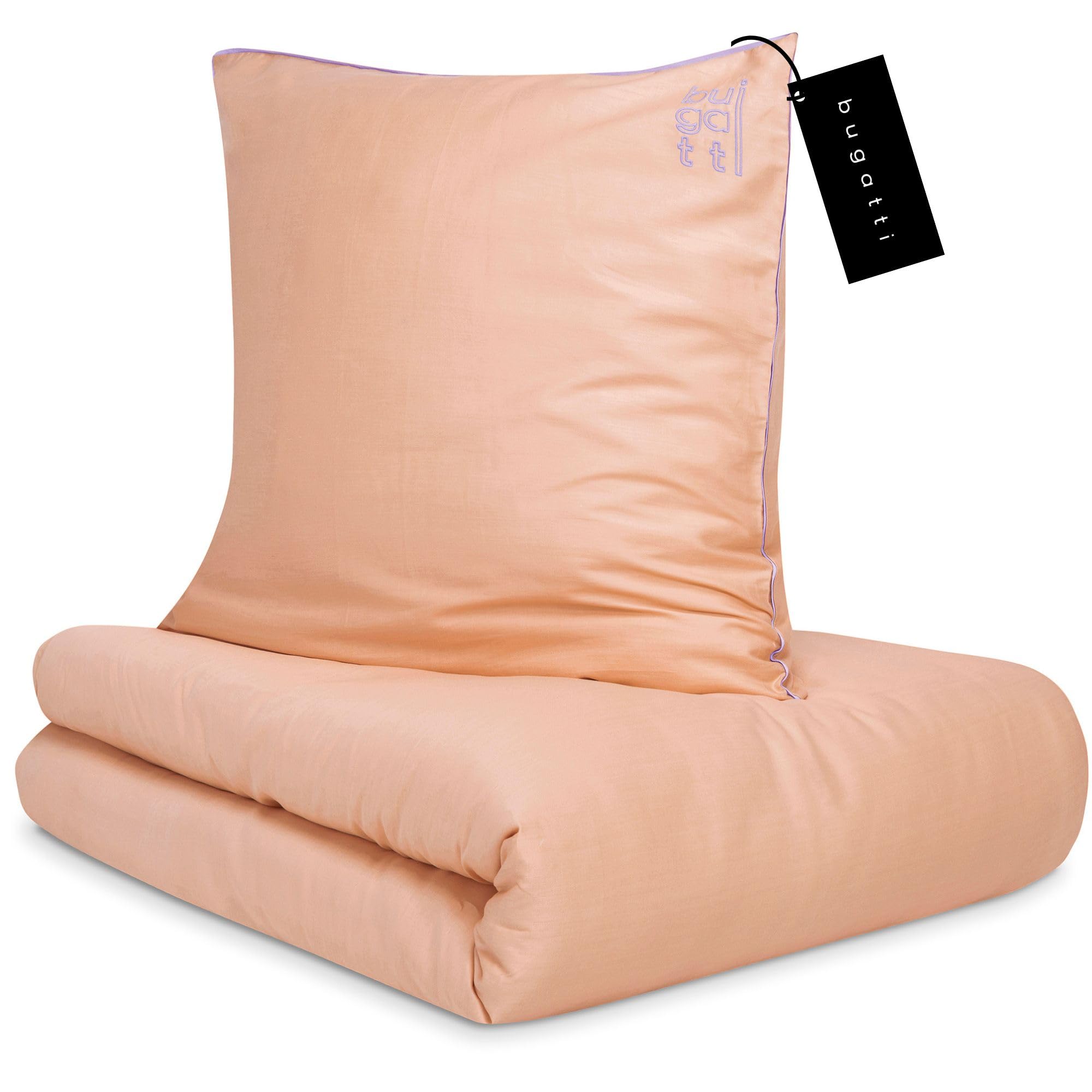 bugatti Satin Bettwäsche 135x200 Bettbezug Lachs Baumwolle
