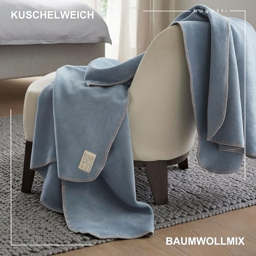 bugatti Kuscheldecke 150x200 Baumwollmix blau einfarbig warm