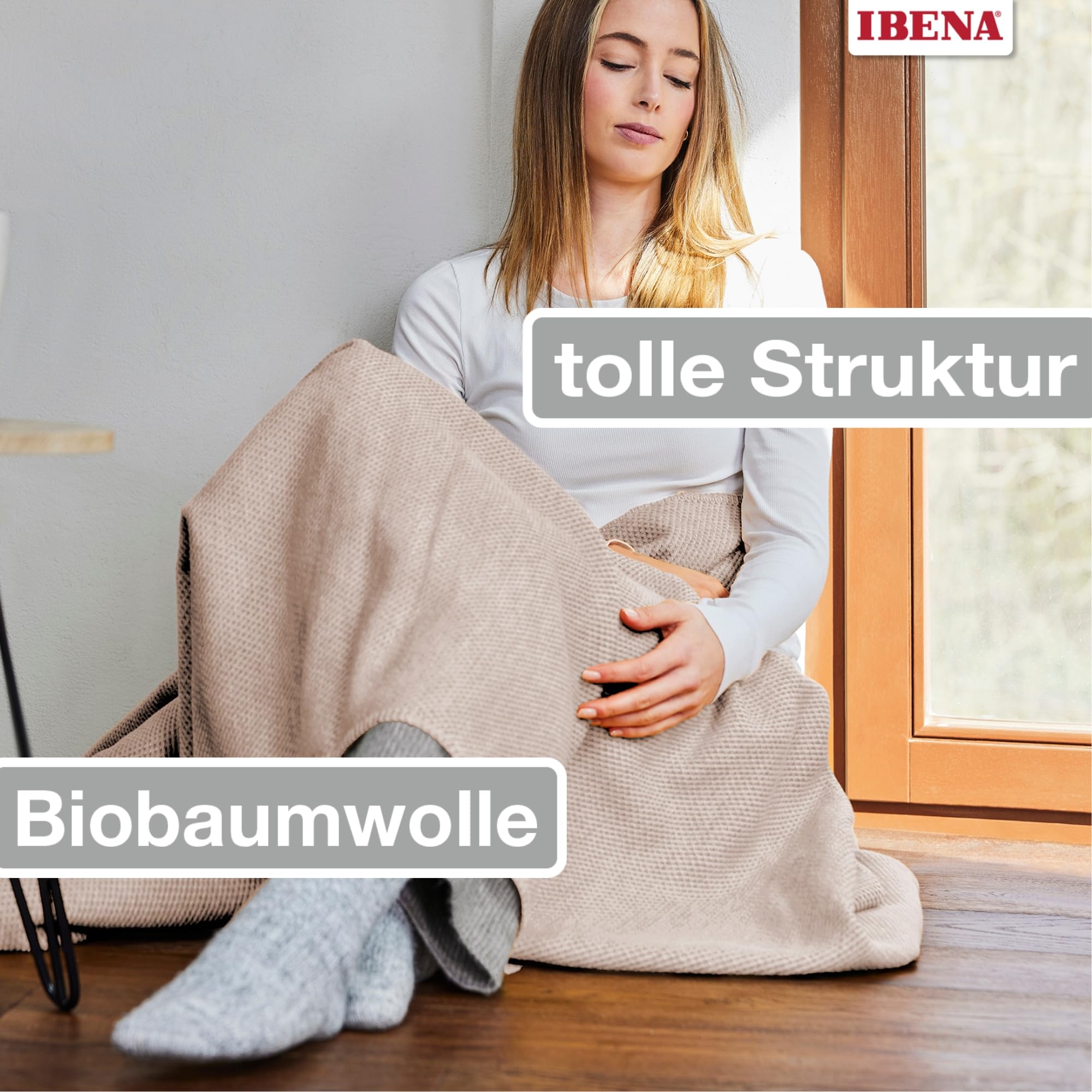 Ibena Charlotte Bio Strickdecke 140x200 cm Beige Baumwolle