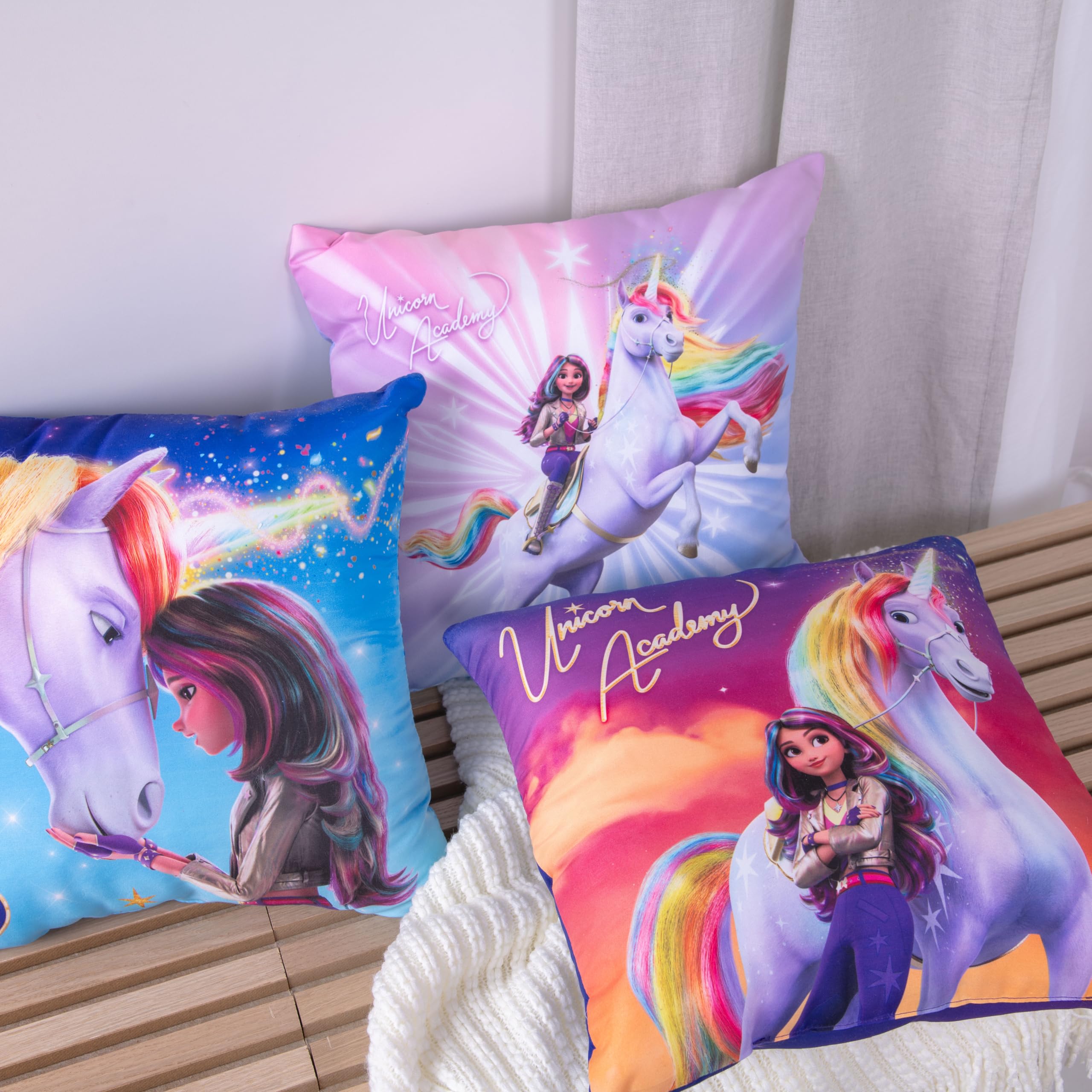 Unicorn Academy Dekokissen 3er-Set 40x40 cm Mehrfarbig