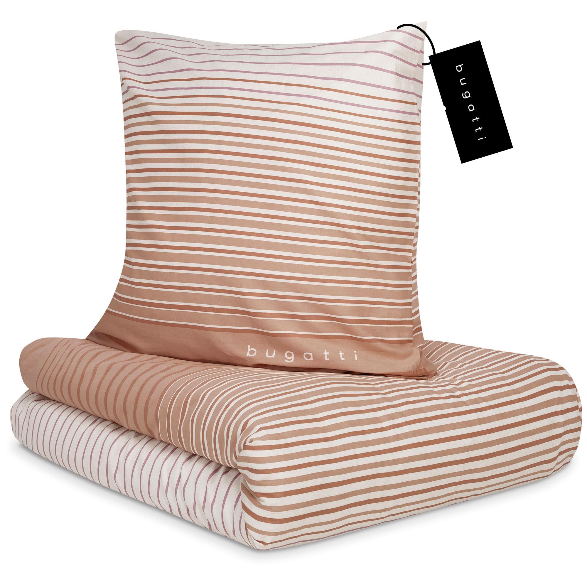 bugatti Bettwäsche 135x200 braun gestreift Baumwolle