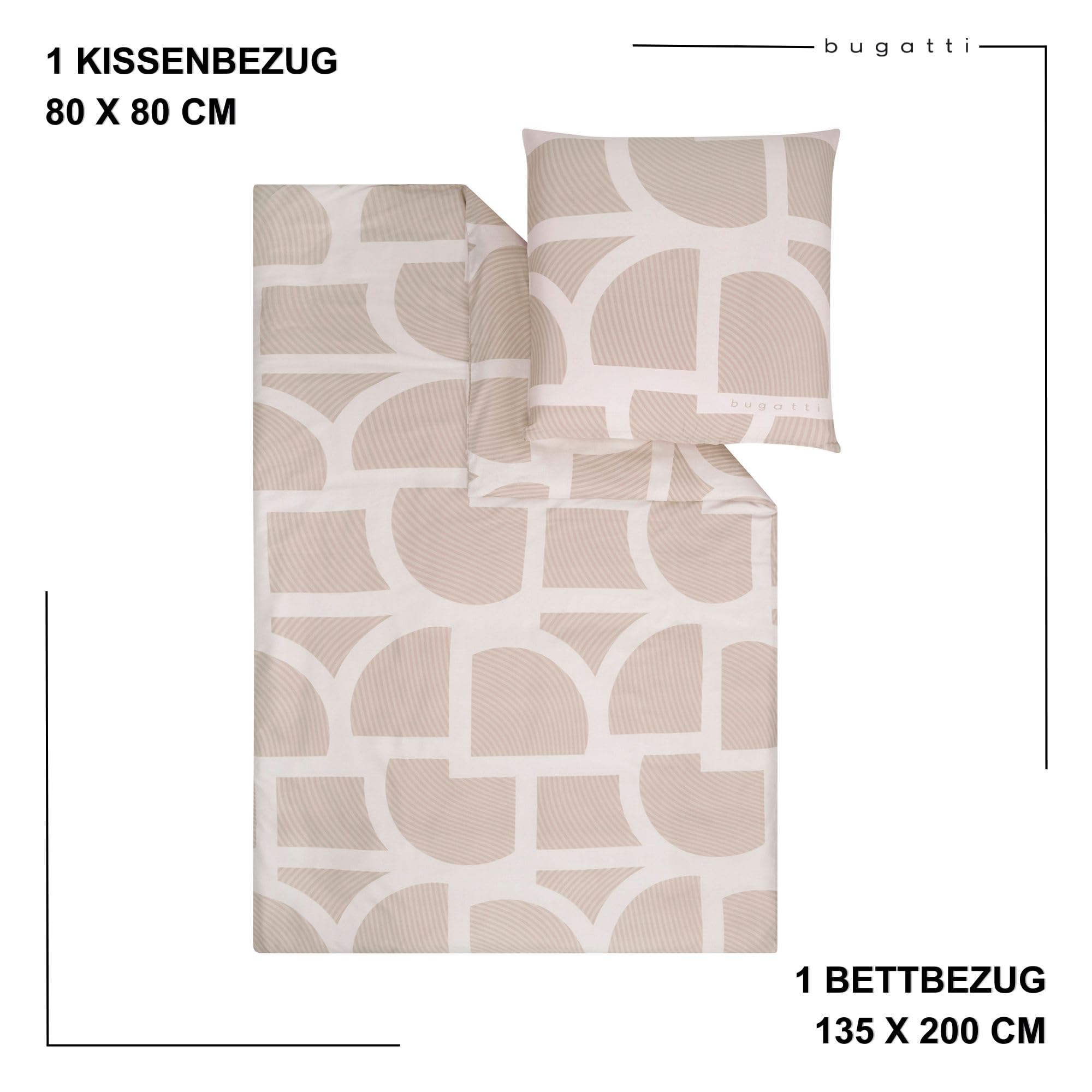 bugatti Bettwäsche 135x200 beige Grafik Satin Baumwolle